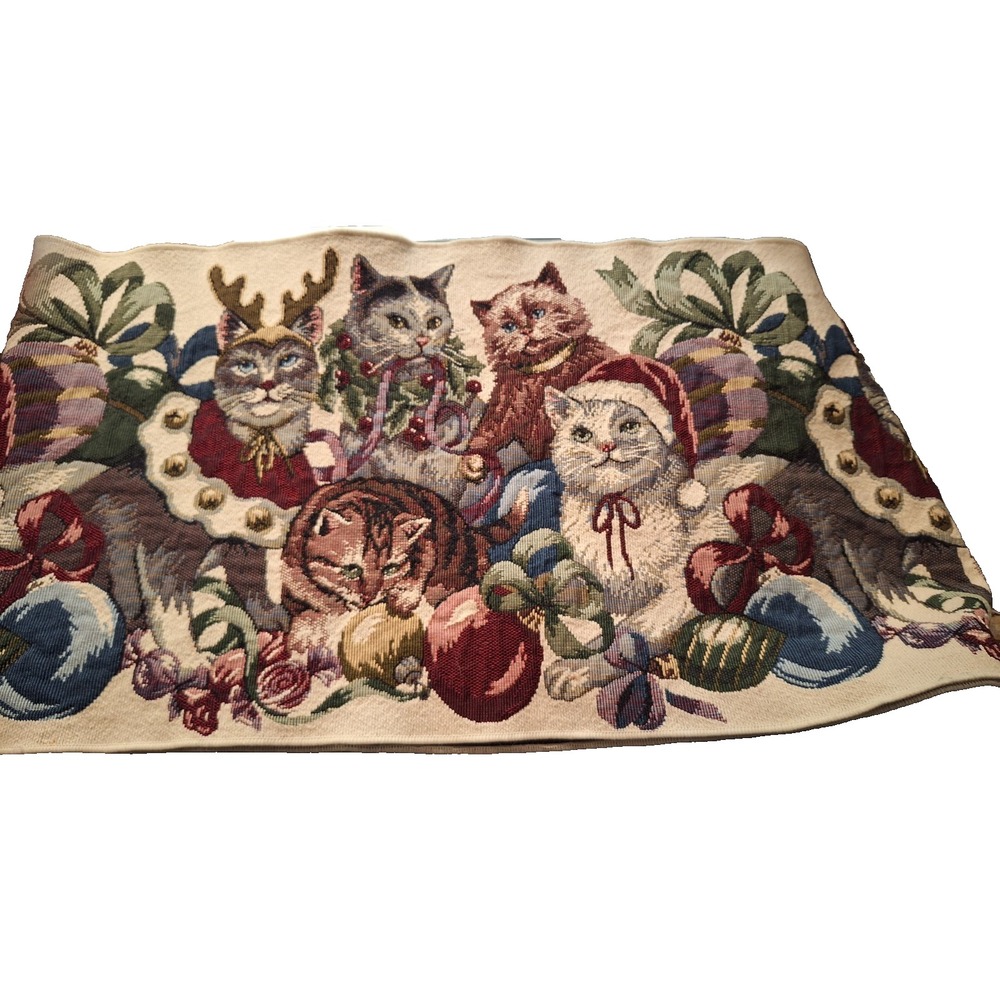 Christmas Cats Tapestry Table Runner Holiday Decor Vintage‎ Style - Picture 5 of 7